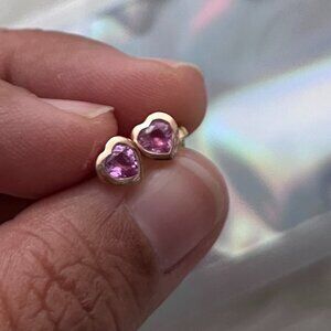 14K Rose Gold Pink Sapphire Mini Heart Earrings